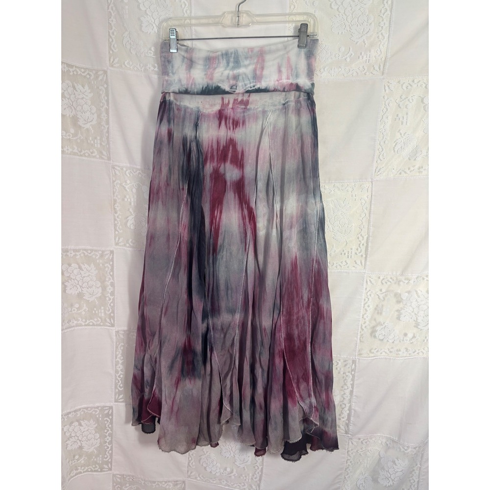 Pink Gray Tie Dye Fairy Grunge Boho Hippie Flowy Maxi Skirt Size S-M - Picture 9 of 13